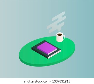 Isometric table with books isolated on background. 3d shelves filled with books. Vector illustration