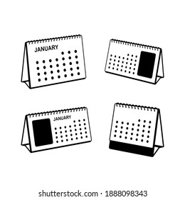 Isometric table calendar outline icon set. The year, month, day, time and date reminder concept line pictograms. Vector linear infographic element for web design, social media, presentation