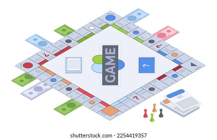 Isometric table game. Recreation 3d board gambling, monopoly game vector illustration on white background - Shutterstock ID 2254419357