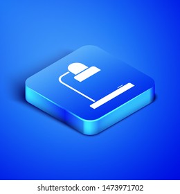 Isometric Table lamp icon isolated on blue background. Table office lamp. Blue square button. Vector Illustration