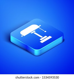 Isometric Table lamp icon isolated on blue background. Blue square button. Vector Illustration