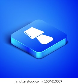Isometric Table lamp icon isolated on blue background. Blue square button. Vector Illustration