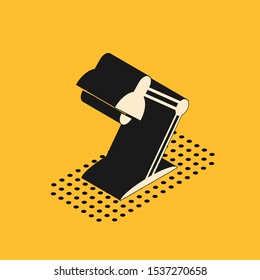 Isometric Table lamp icon isolated on yellow background. Table office lamp.  Vector Illustration