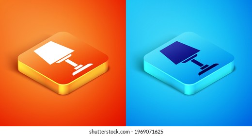 Isometric Table lamp icon isolated on orange and blue background. Desk lamp.  Vector