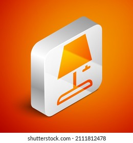 Isometric Table lamp icon isolated on orange background. Silver square button. Vector