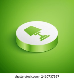 Isometric Table lamp icon isolated on green background. White circle button. Vector