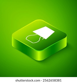 Isometric Table lamp icon isolated on green background. Night light. Green square button. Vector