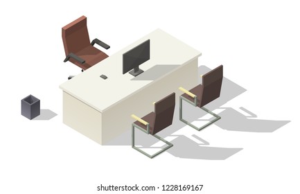 Isometric table with office chairs. Boss workplace.