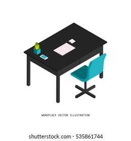 Isometric table with phone, laptop and cactus