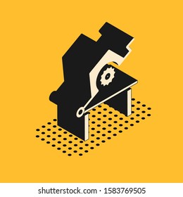 Isometric Table saw for woodwork icon isolated on yellow background. Power saw bench.  Vector Illustration