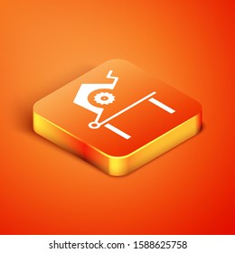Isometric Table saw for woodwork icon isolated on orange background. Power saw bench.  Vector Illustration