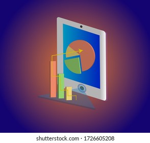 Isometric tablet and infographics vector