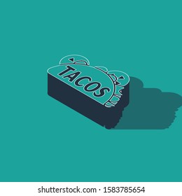 Isometric Taco with tortilla icon isolated on green background. Traditional mexican fast food.  Vector Illustration