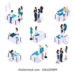 Isometric tailor, a set of mini concepts to create their own illustration of the work of a tailor in a workshop. The entrepreneur working for himself, his own busn