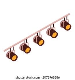 Isometric talent show tv program composition with row of color lights hanging on rail vector illustration