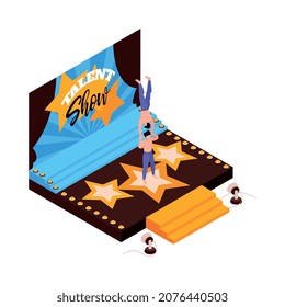Isometric talent show tv program composition with view of stage with dance performers vector illustration