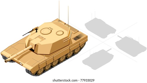 Isometric Tank  (1 of 4 views), Desert colors. The series of the isometric vehicles, houses, trees etc. In vector.