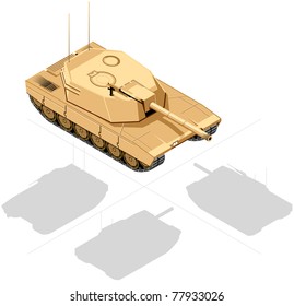Isometric Tank  (2 of 4 views), Desert colors. The series of the isometric vehicles, houses, trees etc. In vector.