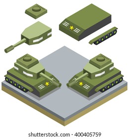 Isometric Tank green colors. Vector illustration
