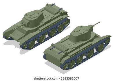 Tanque isométrico, Tanque ligero BT-7. Vehículo blindado de combate diseñado para el combate frontal, con gran potencia de fuego. URSS