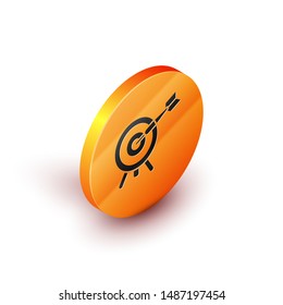 Isometric Target with arrow icon isolated on white background. Dart board sign. Archery board icon. Dartboard sign. Business goal concept. Orange circle button. Vector Illustration