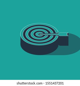 Isometric Target with arrow icon isolated on green background. Dart board sign. Archery board icon. Dartboard sign. Business goal concept.  Vector Illustration