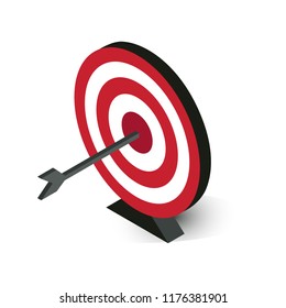 Isometric target and arrow vector. Dartboard illustration.