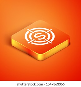 Isometric Target with dollar symbol icon isolated on orange background. Investment target icon. Successful business concept. Cash or Money sign.  Vector Illustration