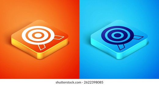 Isometric Target financial goal concept icon isolated on orange and blue background. Symbolic goals achievement, success.  Vector