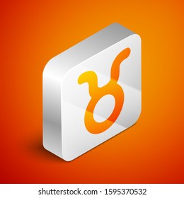 Isometric Taurus zodiac sign icon isolated on orange background. Astrological horoscope collection. Silver square button. Vector Illustration