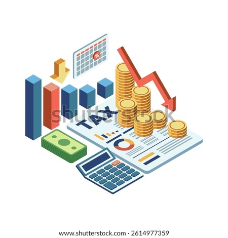 Isometric Tax Deduction Concept with Financial Elements. Tax Deduction and Financial Management Concept