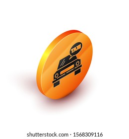 Isometric Taxi car icon isolated on white background. Orange circle button. Vector Illustration