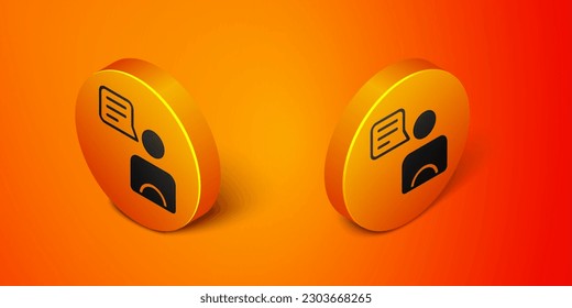 Isometric Taxi driver icon isolated on orange background. Orange circle button. Vector
