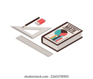 Isometric teachers lesson composition with isolated educational material on blank background vector illustration