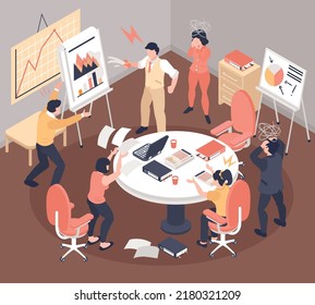 Isometric Team Conflict Concept With Business People Arguing During Presentation