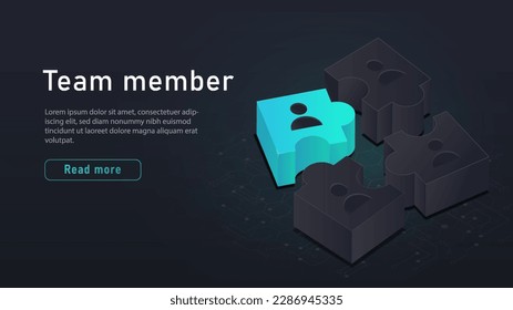 Isometric team member. Colleagues and partners with newcomer. Collaboration and cooperation. Company and organization recruitment. Landing page design. Cartoon vector illustration