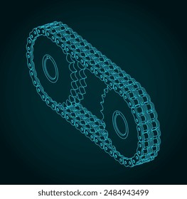 Isometric technical drawing of a double chain drive