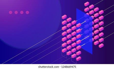 Isometric technology abstract violet space background