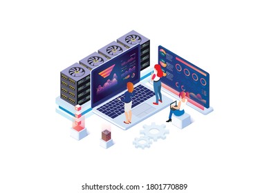 Isometric Technology Data Analysis Illustration, Web Banners, Suitable for Diagrams, Infographics, Book Illustration, Game Asset, And Other Graphic Related Assets