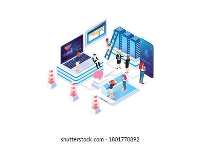 Isometric Technology Data Analysis Illustration, Web Banners, Suitable for Diagrams, Infographics, Book Illustration, Game Asset, And Other Graphic Related Assets