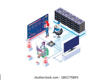 Isometric Technology Data Analysis Illustration, Web Banners, Suitable for Diagrams, Infographics, Book Illustration, Game Asset, And Other Graphic Related Assets