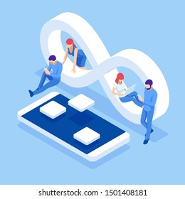 Isometric technology process of Software development. Web development and coding. Cross platform development website.