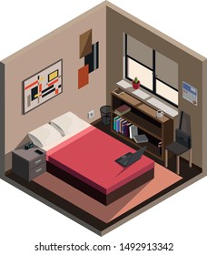 Isometric teenager room vector illustration