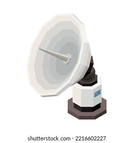 Isometric telecommunication equipment icon with dish satellite 3d vector illustration