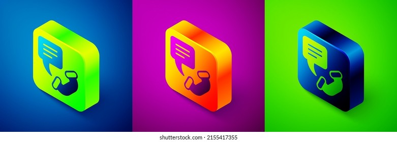 Isometric Telephone 24 hours support icon isolated on blue, purple and green background. All-day customer support call-center. Full time call services. Square button. Vector