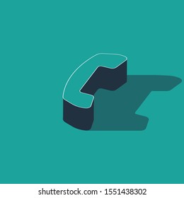 Isometric Telephone handset icon isolated on green background. Phone sign.  Vector Illustration
