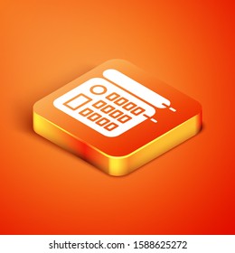 Isometric Telephone icon isolated on orange background. Landline phone.  Vector Illustration