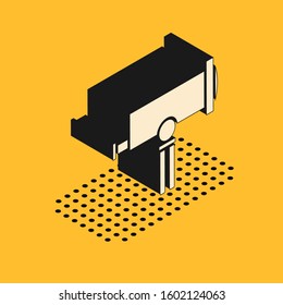 Isometric Telescope icon isolated on yellow background. Scientific tool. Education and astronomy element, spyglass and study stars.  Vector Illustration