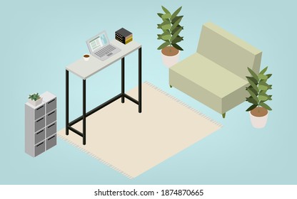 Isometric, teleworker's room, unmanned version