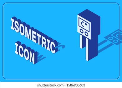 Isometric Temperature and humidity sensor icon isolated on blue background.  Vector Illustration